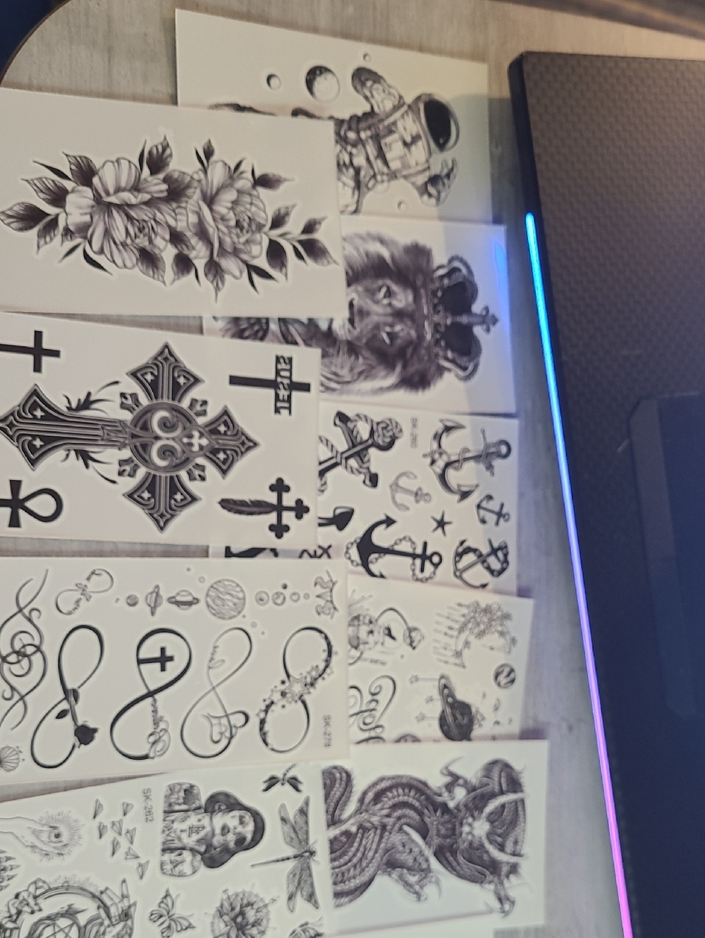 10Black and White Temporary Tattoo Sheet Set - Nautical, Floral & Symbol Designs
